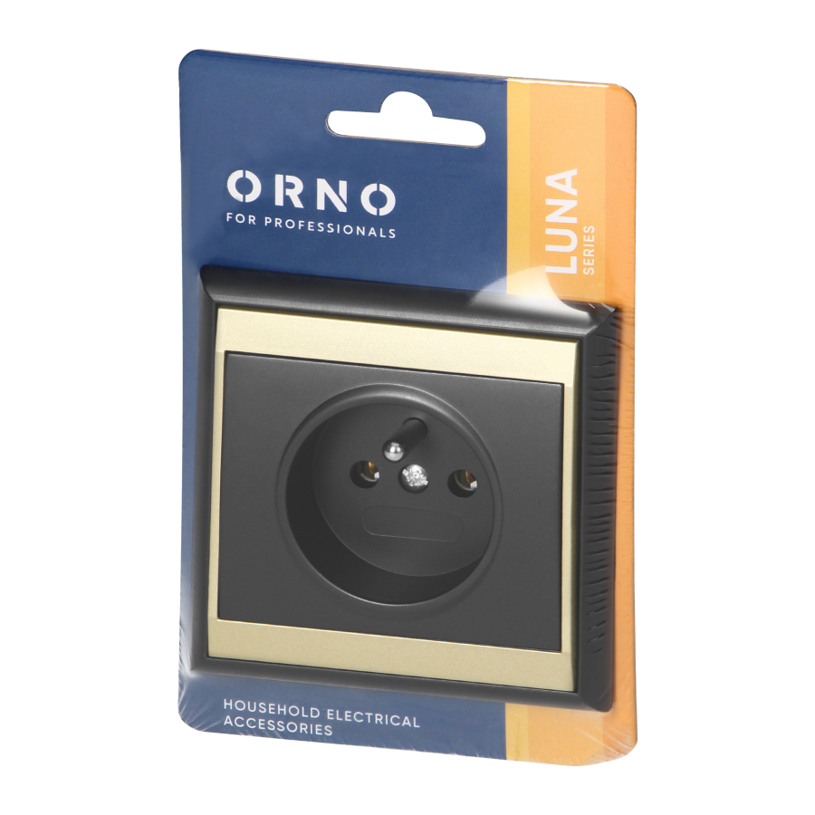 Flush-mounted single socket 2P+E Luna, 16A, 250V, PT-16L, black/gold