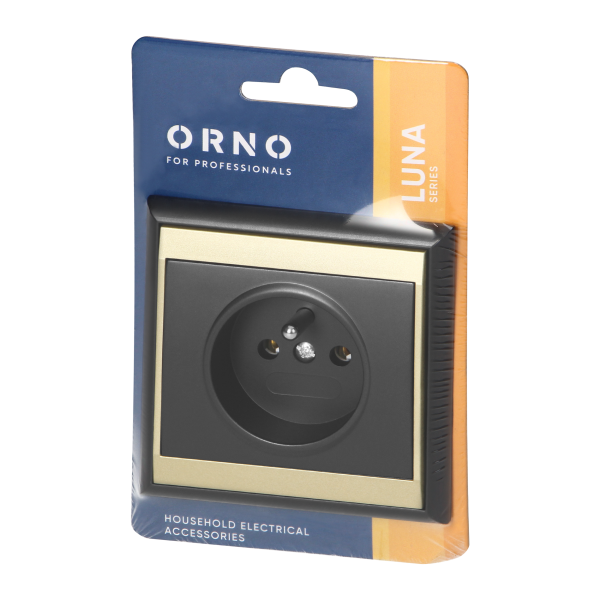Flush-mounted single socket 2P+E Luna, 16A, 250V, PT-16L, black/gold