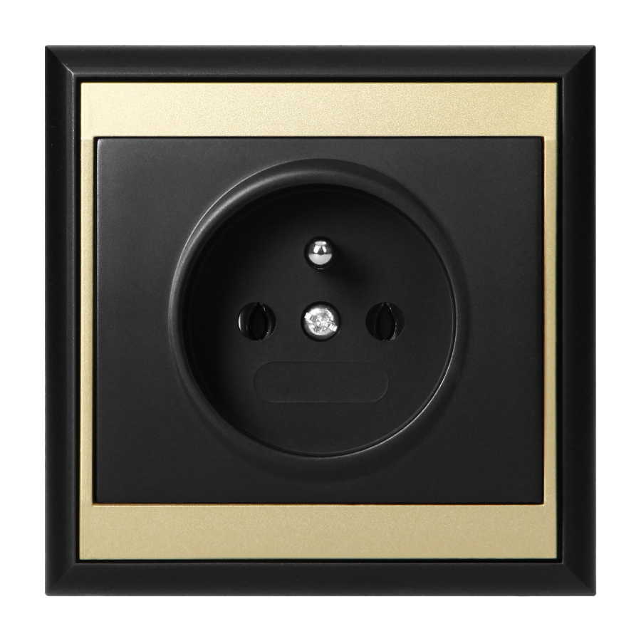 Flush-mounted single socket 2P+E Luna, 16A, 250V, PT-16L, black/gold