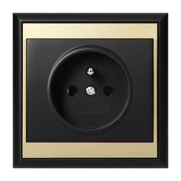 Flush-mounted single socket 2P+E Luna, 16A, 250V, PT-16L, black/gold