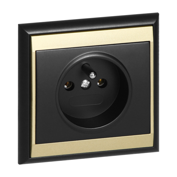 Flush-mounted single socket 2P+E Luna, 16A, 250V, PT-16L, black/gold