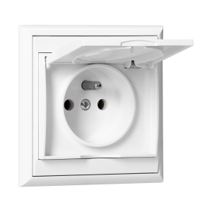Flush-mounted single socket 2P+E, weather proof with cover Luna, 16A, 250V, PT-16LH, white
