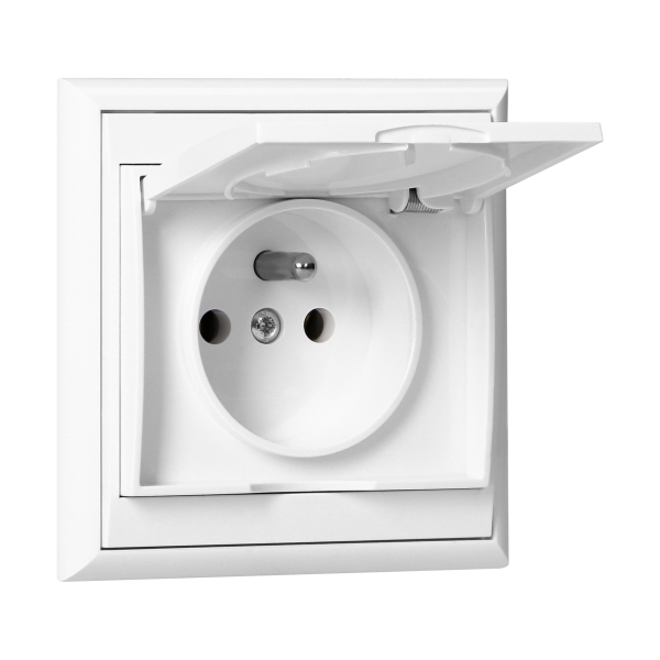 Flush-mounted single socket 2P+E, weather proof with cover Luna, 16A, 250V, PT-16LH, white