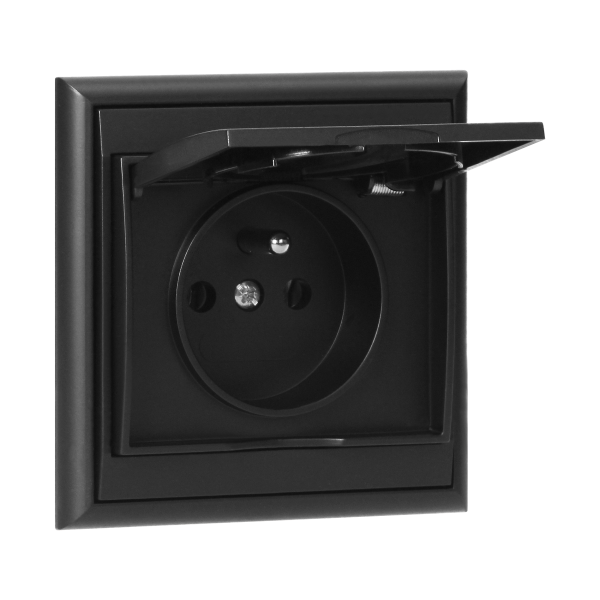 Flush-mounted single socket 2P+E, weather proof with cover Luna, 16A, 250V, PT-16LH, black