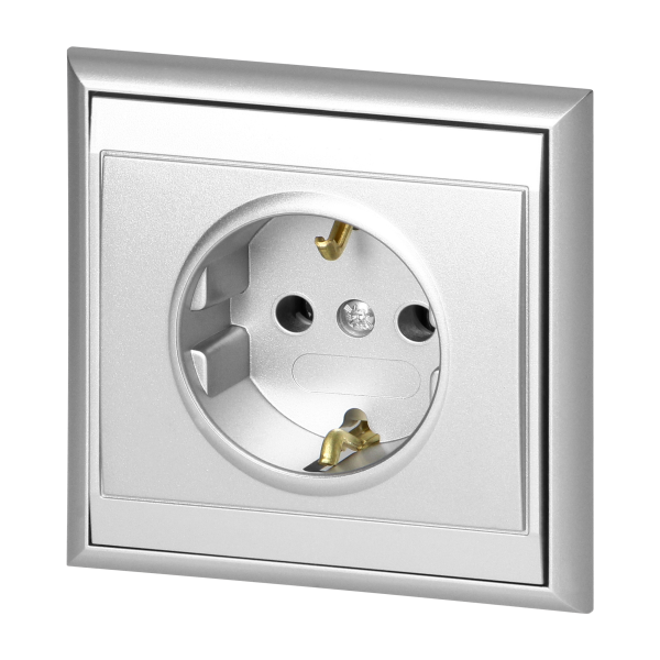 Flush-mounted single socket 2P+E, Schuko Luna, 16A, 250V, PT-17L, silver