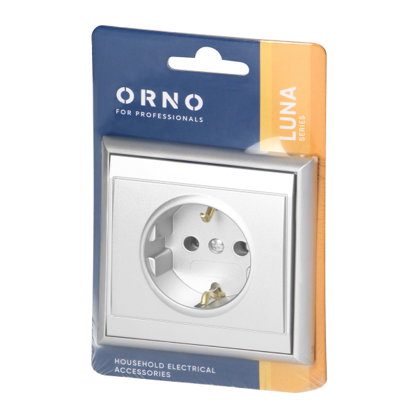 Flush-mounted single socket 2P+E, Schuko Luna, 16A, 250V, PT-17L, silver