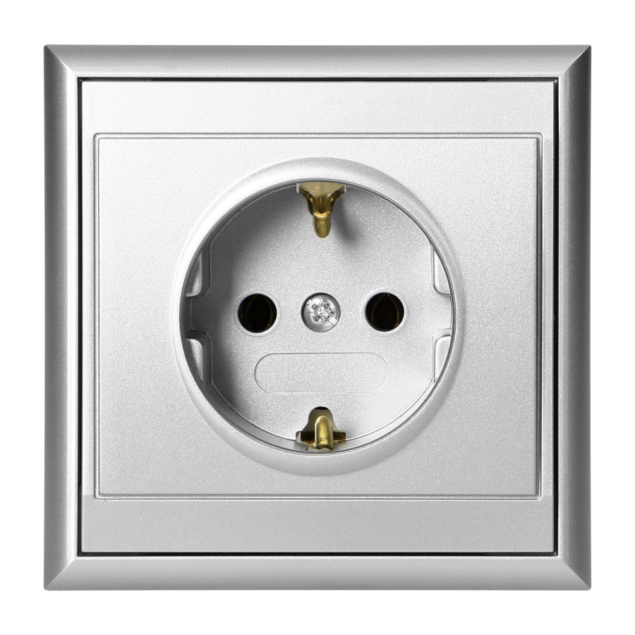 Flush-mounted single socket 2P+E, Schuko Luna, 16A, 250V, PT-17L, silver