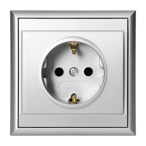 Gniazdo pojedyncze p/t 2P+Z, Schuko Luna, 16A, 250V, PT-17L, srebrny