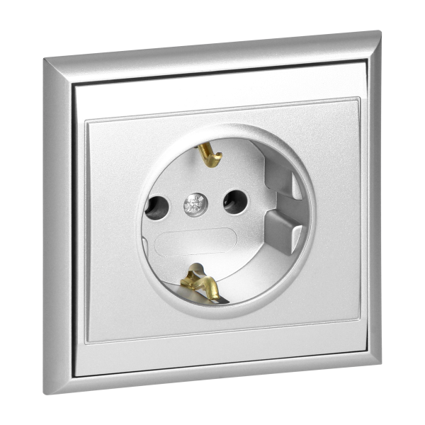 Gniazdo pojedyncze p/t 2P+Z, Schuko Luna, 16A, 250V, PT-17L, srebrny