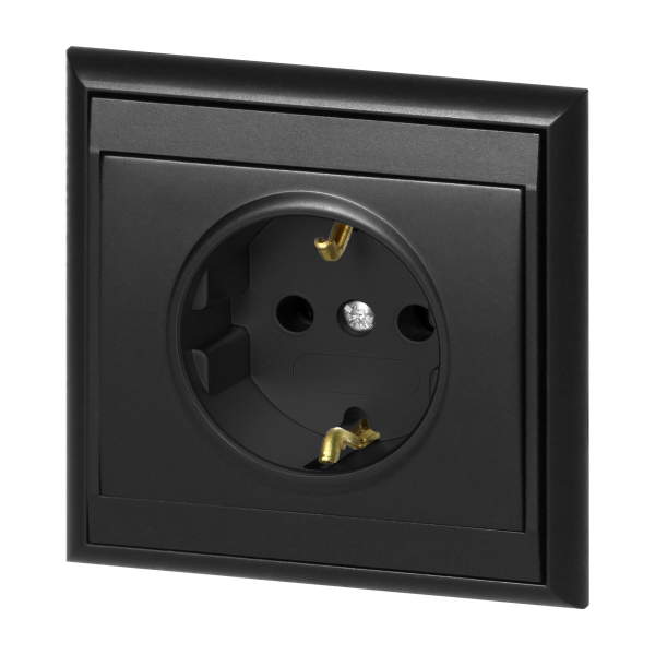 Flush-mounted single socket 2P+E, Schuko Luna, 16A, 250V, PT-17L, black