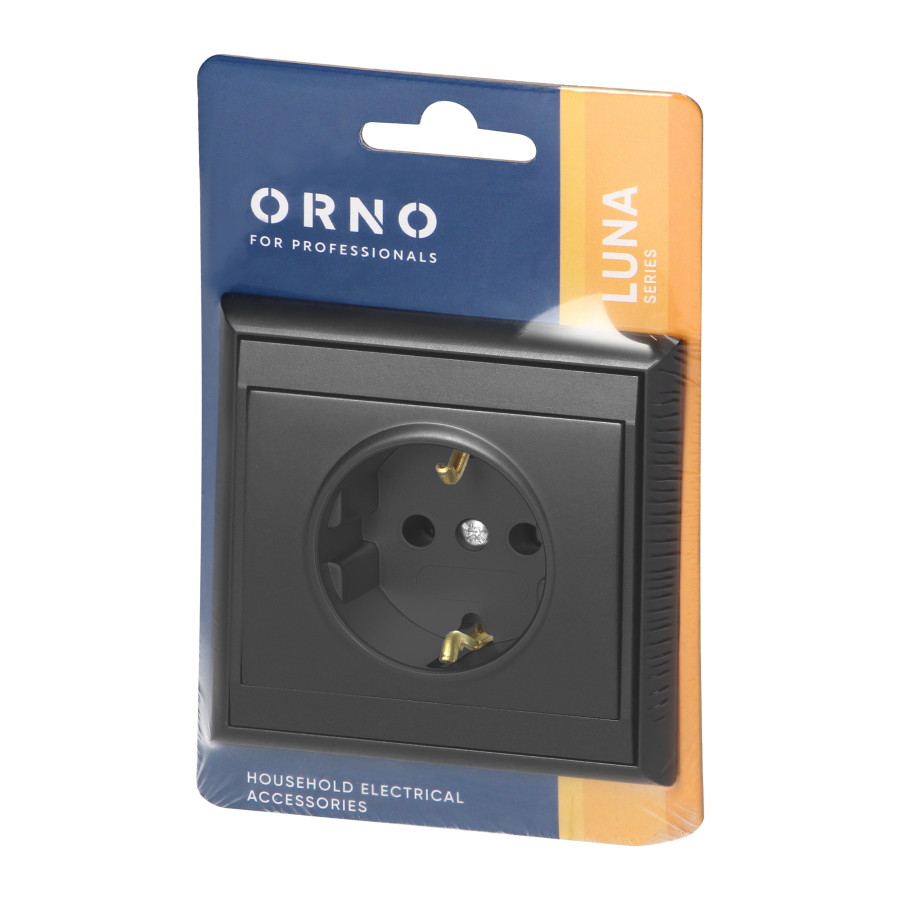 Flush-mounted single socket 2P+E, Schuko Luna, 16A, 250V, PT-17L, black