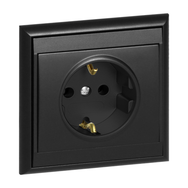Flush-mounted single socket 2P+E, Schuko Luna, 16A, 250V, PT-17L, black
