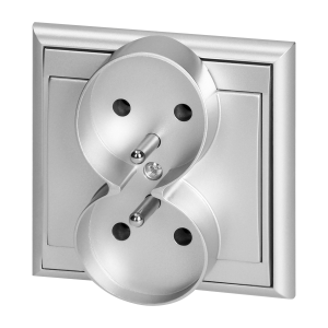 Flush-mounted double socket 2x2P+E Luna, 16A, 250V, PT-6LR, silver