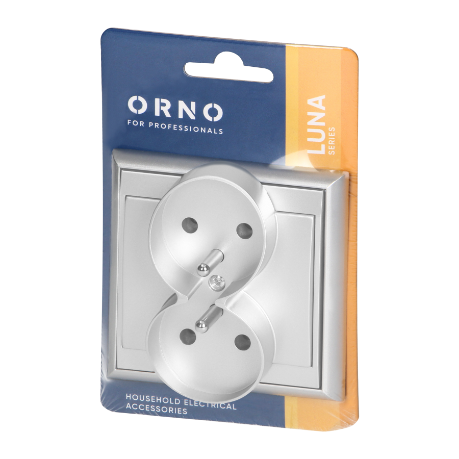 Flush-mounted double socket 2x2P+E Luna, 16A, 250V, PT-6LR, silver