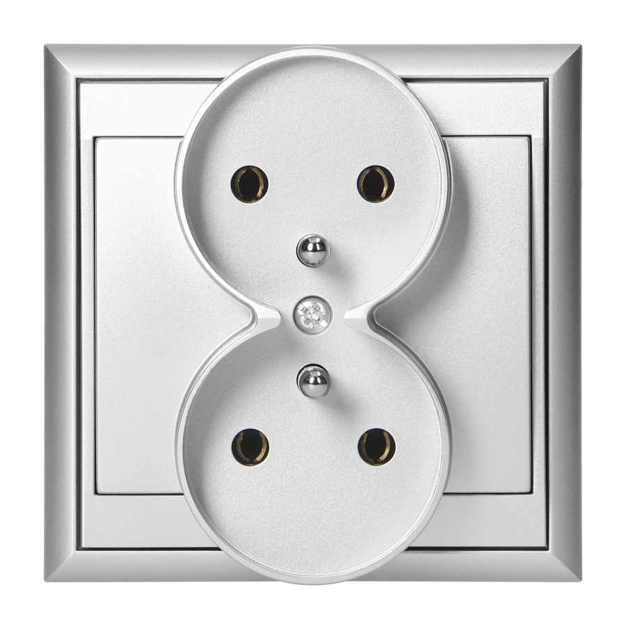 Flush-mounted double socket 2x2P+E Luna, 16A, 250V, PT-6LR, silver