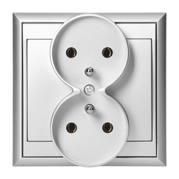 Flush-mounted double socket 2x2P+E Luna, 16A, 250V, PT-6LR, silver
