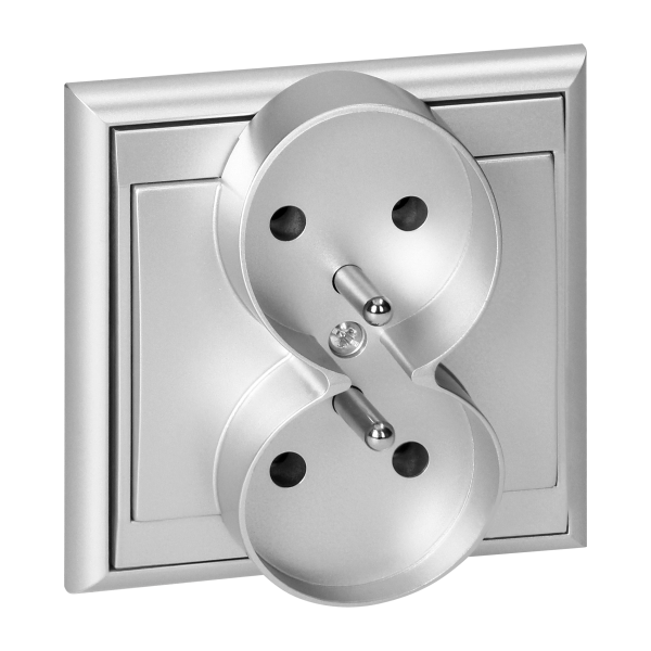 Flush-mounted double socket 2x2P+E Luna, 16A, 250V, PT-6LR, silver