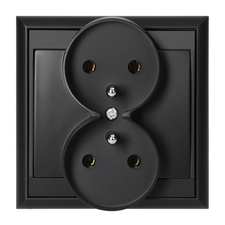 Flush-mounted double socket 2x2P+E Luna, 16A, 250V, PT-6LR, black