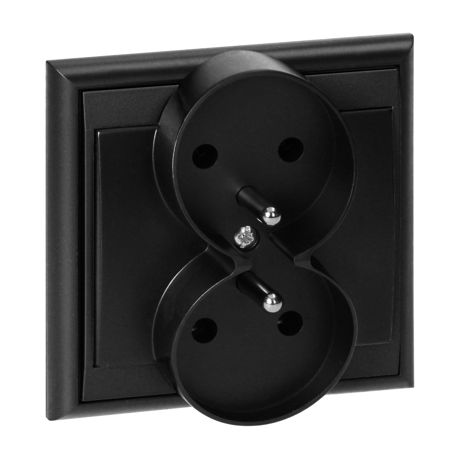 Flush-mounted double socket 2x2P+E Luna, 16A, 250V, PT-6LR, black