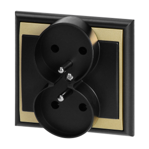 Flush-mounted double socket 2x2P+E Luna, 16A, 250V, PT-6LR, black/gold
