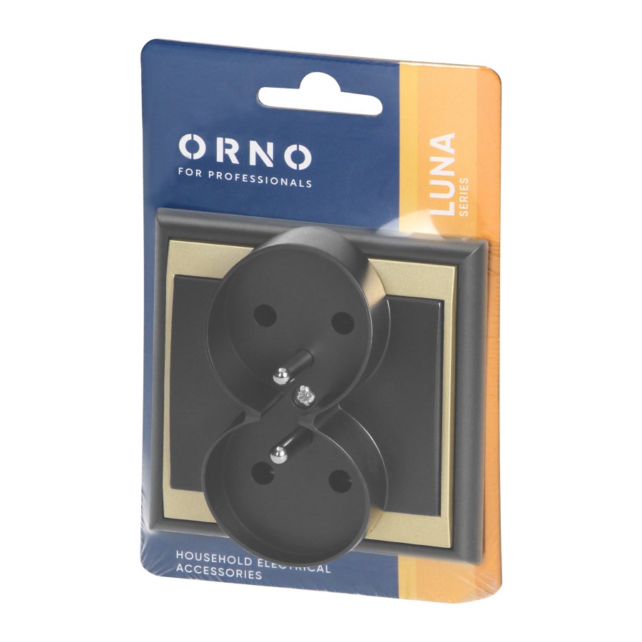 Flush-mounted double socket 2x2P+E Luna, 16A, 250V, PT-6LR, black/gold