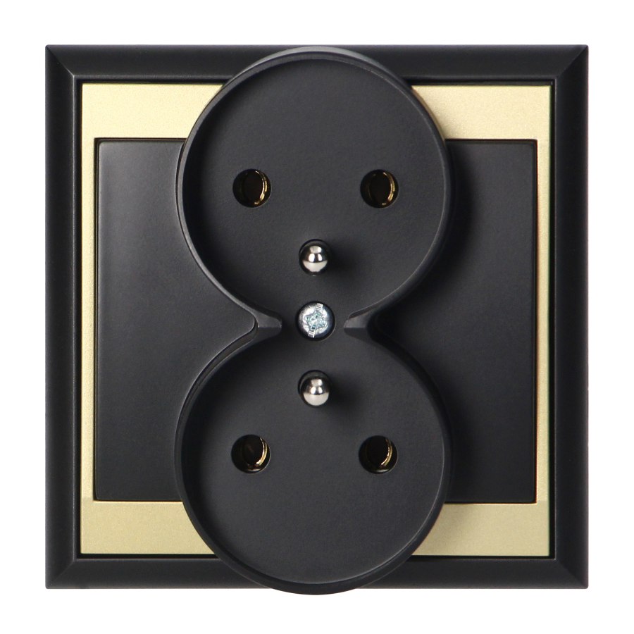 Flush-mounted double socket 2x2P+E Luna, 16A, 250V, PT-6LR, black/gold