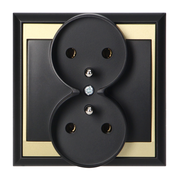 Flush-mounted double socket 2x2P+E Luna, 16A, 250V, PT-6LR, black/gold