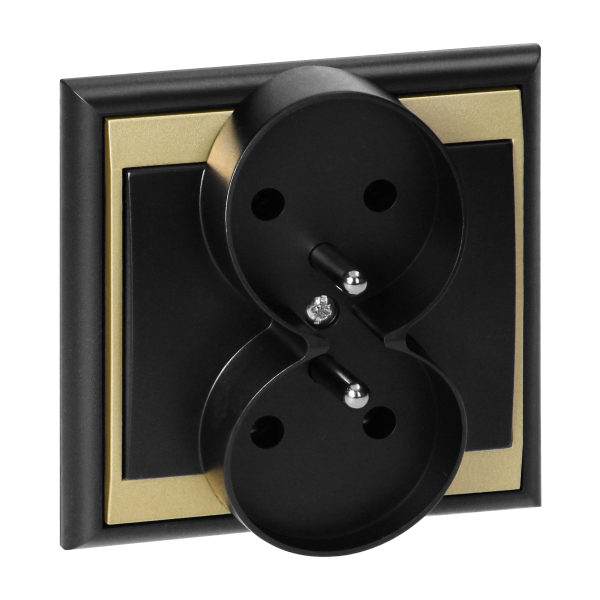 Flush-mounted double socket 2x2P+E Luna, 16A, 250V, PT-6LR, black/gold
