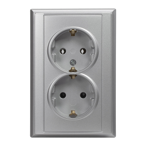 Flush-mounted double socket 2x2P+E, Schuko Luna, 16A, 250V, PT-7L, silver