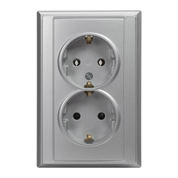 Flush-mounted double socket 2x2P+E, Schuko Luna, 16A, 250V, PT-7L, silver