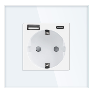 Wall socket 2P+Z with USB-A + USB-C charger, Schuko, 5VDC, 3A, white