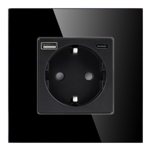 Wall socket 2P+Z with USB-A + USB-C charger, Schuko, 5VDC, 3A, black