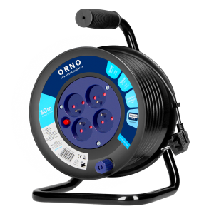 Cable reel, 4 sockets, 2P+E, PVC H05VV-F 3x1.5mm2, 30m, overload protection, safety shutters