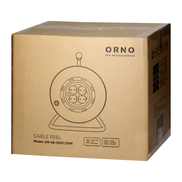 Przedłużacz bębnowy, 4 gniazda 2P+Z, kabel PVC H05VV-F 3x1.5mm2, 30m, termik, przesłony torów prądowych