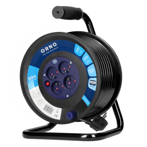 Cable reel, 4 sockets, 2P+E, PVC H05VV-F 3x1.5mm2, 50m, overload protection, safety shutters