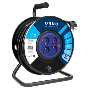 Cable reel, 4 sockets, 2P+E, PVC H05VV-F 3x2.5mm2, 30m, overload protection, safety shutters