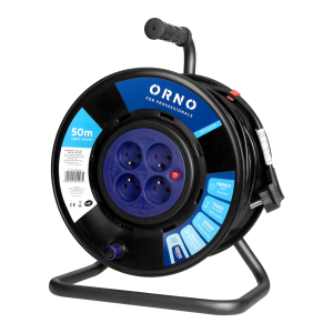 Przedłużacz bębnowy, 4 gniazda 2P+Z, kabel PVC H05VV-F 3x1,5mm², długość - 50m, STAŁE GNIAZDA, termik, przesłony torów prądowych