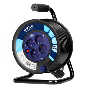 Cable reel, 4 sockets, 2P+E, Schuko type, PVC H05VV-F 3x1.5mm2, 30m, overload protection, safety shutters