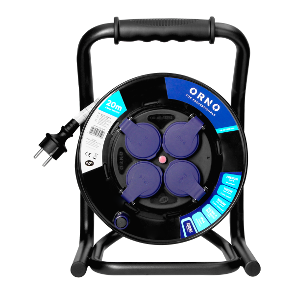 Cable reel, rubber cord, IP44, H07RN-F 3x2.5mm² - 20m, 4 fixed sockets