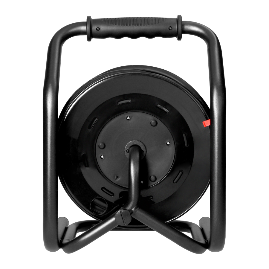 Przedłużacz bębnowy profesjonalny IP44, 4 gniazda 2P+Z, kabel gumowy olejoodporny, H07RN-F 3x2,5mm², długość 20m, unikatowy stojak CUBE, STAŁE GNIAZDA, termik, przesłony torów prądowych.