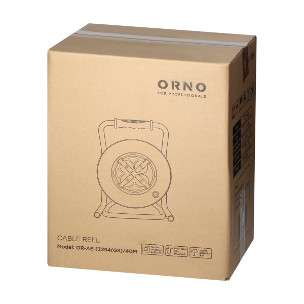 Przedłużacz bębnowy profesjonalny IP44, 4 gniazda 2P+Z (Schuko), kabel gumowy olejoodporny, H07RN-F 3x2,5mm², długość 40m, unikatowy stojak CUBE, STAŁE GNIAZDA, termik, przesłony torów prądowych.