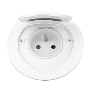 Hermetic, flush-fitting socket, round, IP55, 1x2P+E(French), white