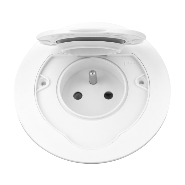 Hermetyczne gniazdo elektryczne okrągłe, IP55,1x2P+Z(French), białe