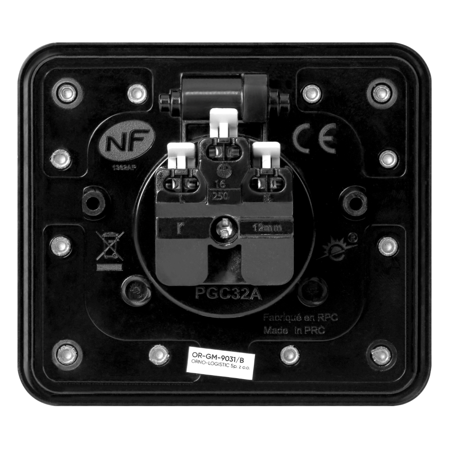 Hermetic socket, rectangular, IP55, black