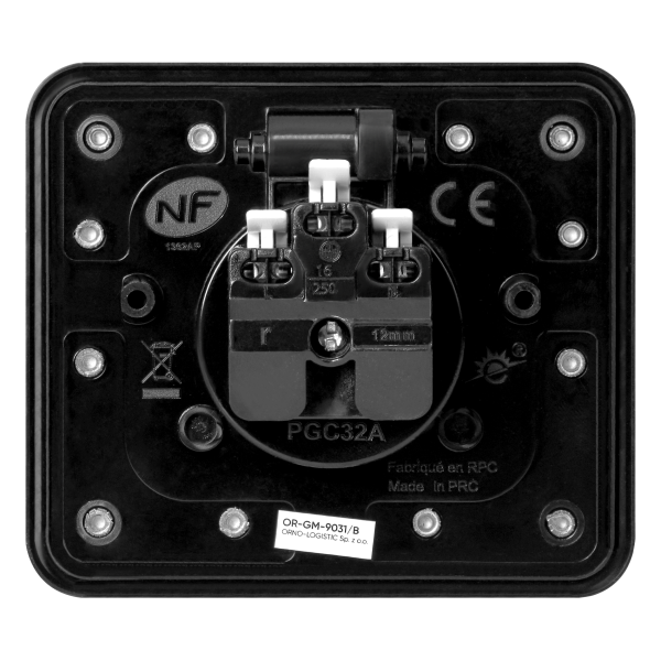 Hermetic socket, rectangular, IP55, black