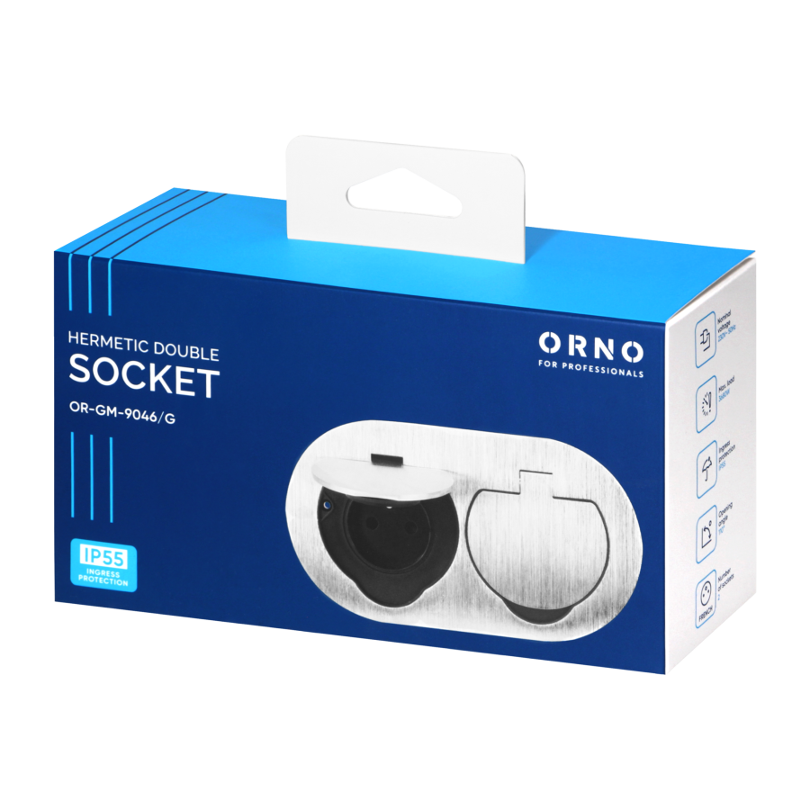 Hermetic double socket, oval, IP55,silver