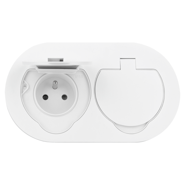 Hermetic, flush-fitting double socket, oval, IP55, 2x2P+E(French), white