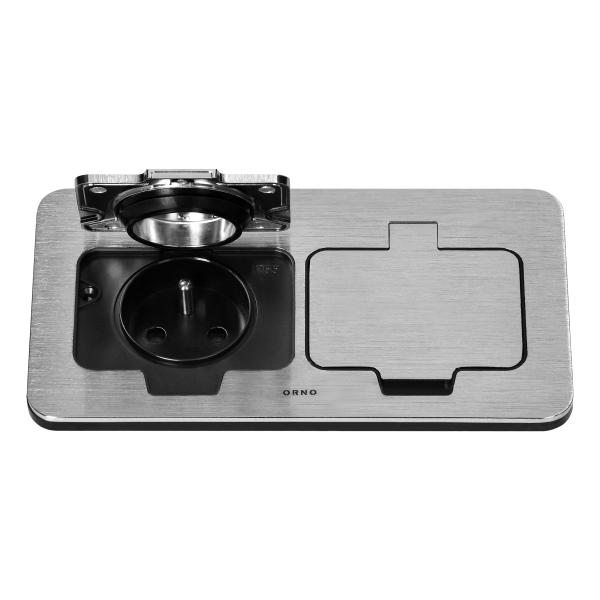 Hermetic double socket, rectangular, IP55, silver