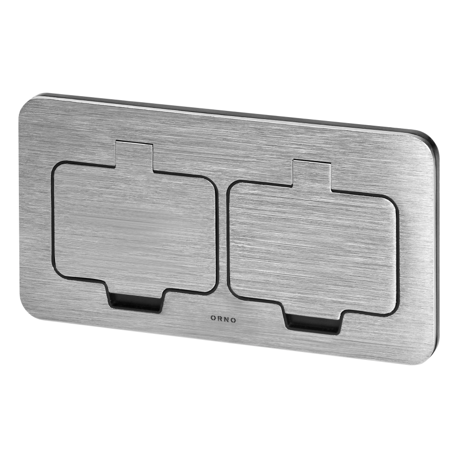 Hermetic double socket, rectangular, IP55, silver