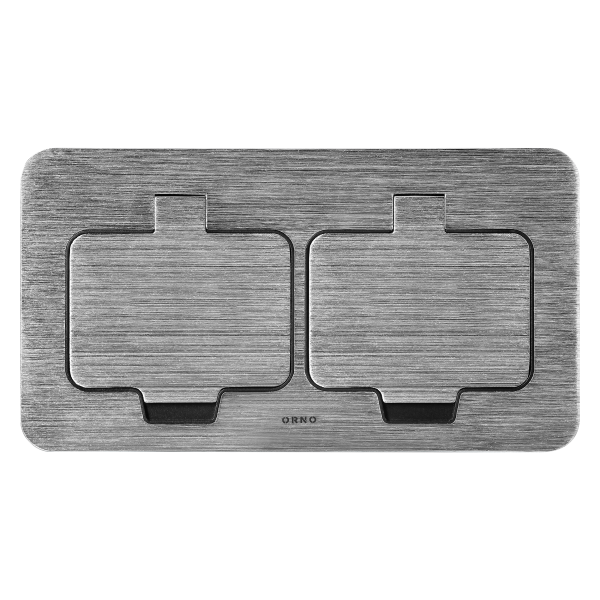 Hermetic double socket, rectangular, IP55, silver